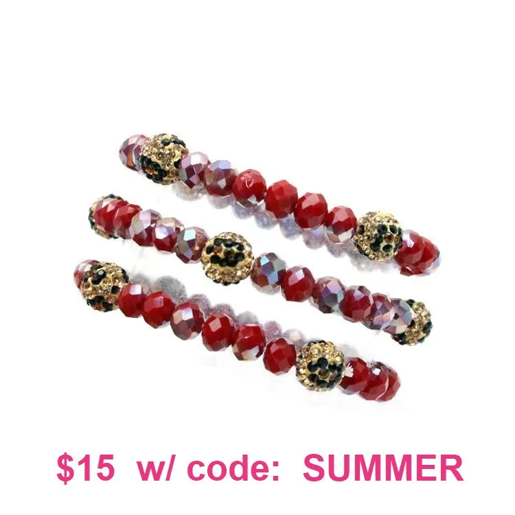 OFF..Red Metallic & Leopard Crystal 3 Bracelet Set
