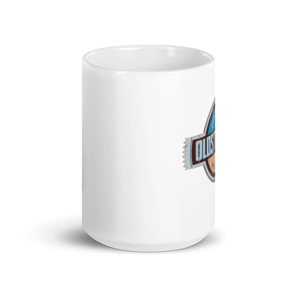OLDSTIPATED Too Old To Give A Sh***! White glossy mug