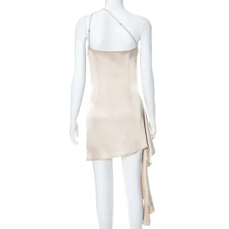 One-Shoulder Backless Mini Dress - Sexy Slim Party  Wedding Outfit