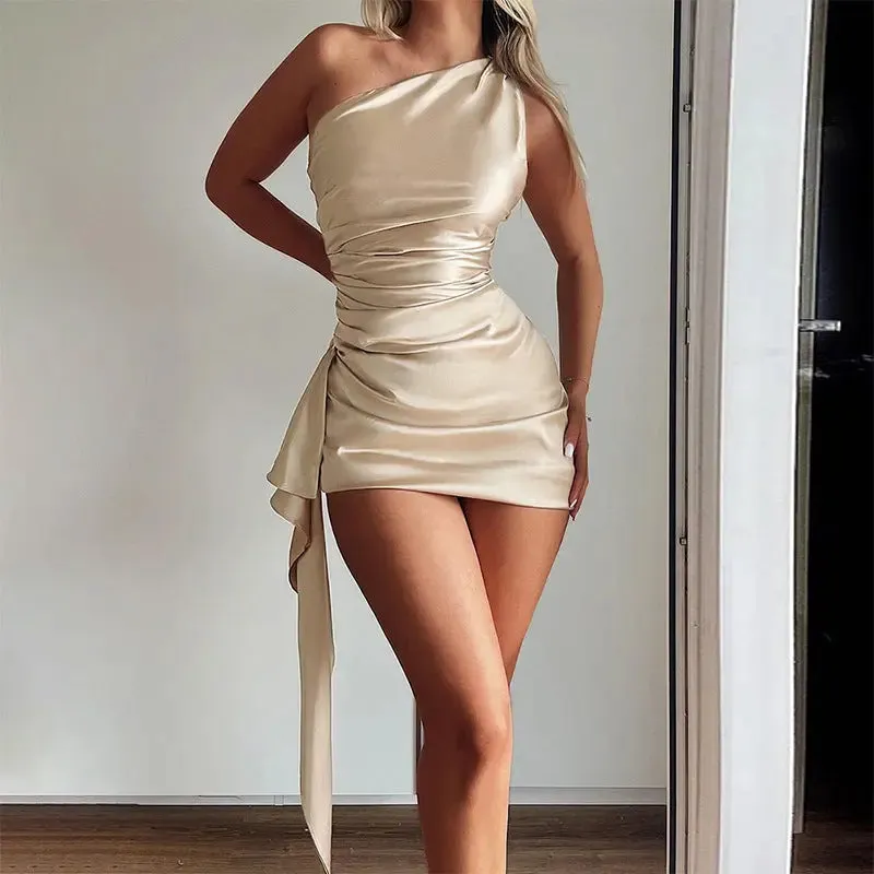 One-Shoulder Backless Mini Dress - Sexy Slim Party  Wedding Outfit