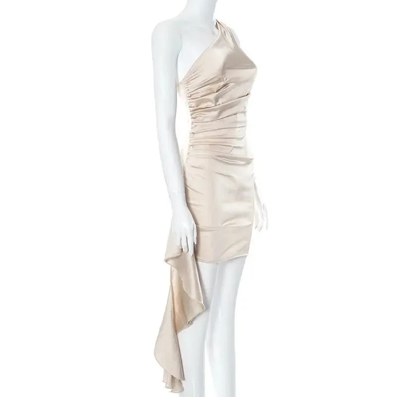 One-Shoulder Backless Mini Dress - Sexy Slim Party  Wedding Outfit