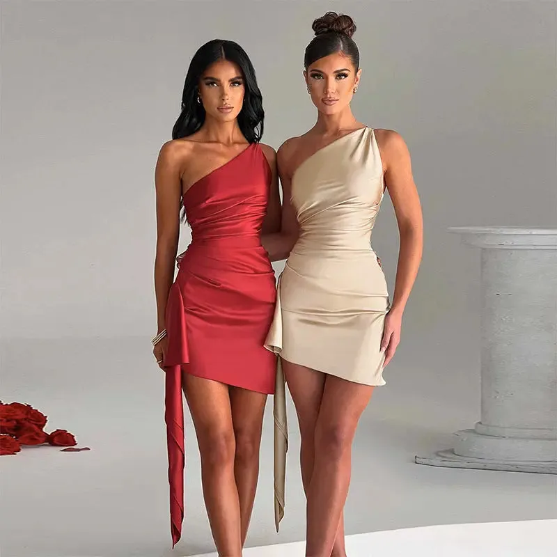 One-Shoulder Backless Mini Dress - Sexy Slim Party  Wedding Outfit