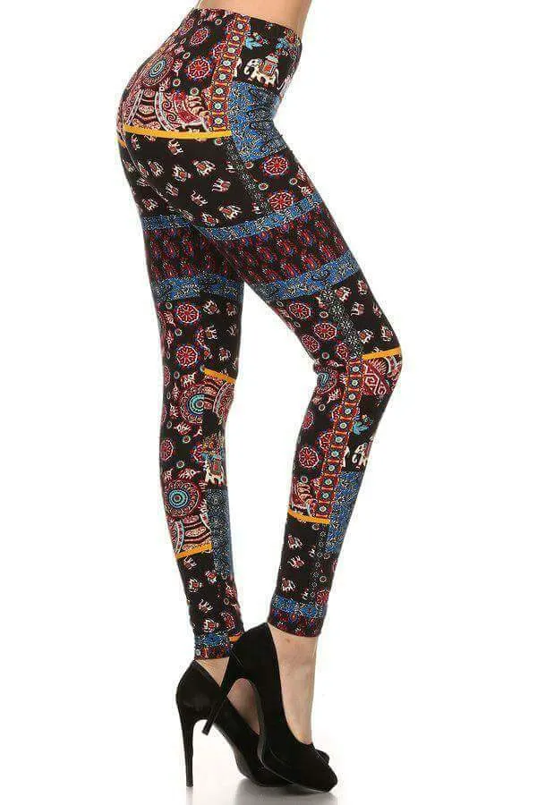 One Size Patchwork Elephant Print Leggings