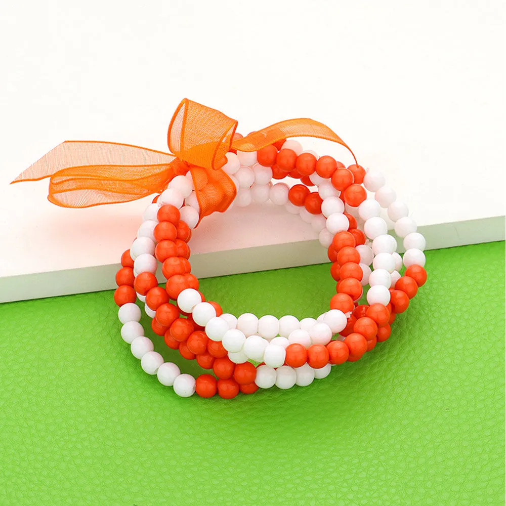 Orange and White Sports Game Day Stretchy Bracelets