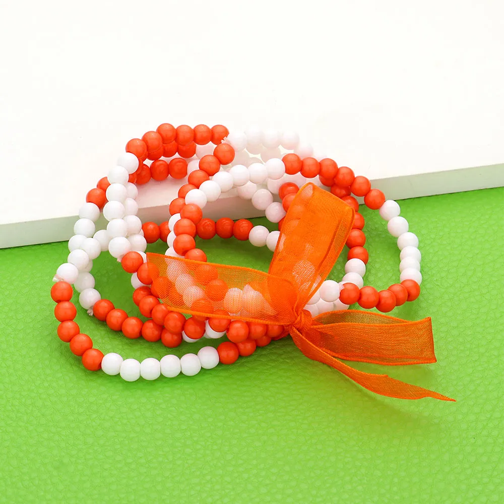 Orange and White Sports Game Day Stretchy Bracelets