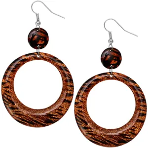 Orange Round Glossy Zebra Earrings