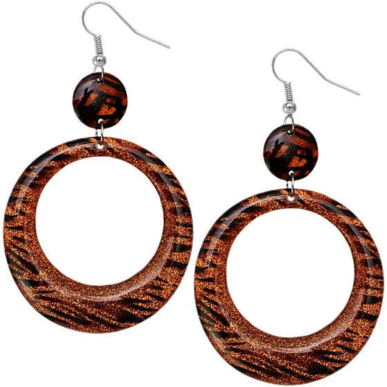 Orange Round Glossy Zebra Earrings