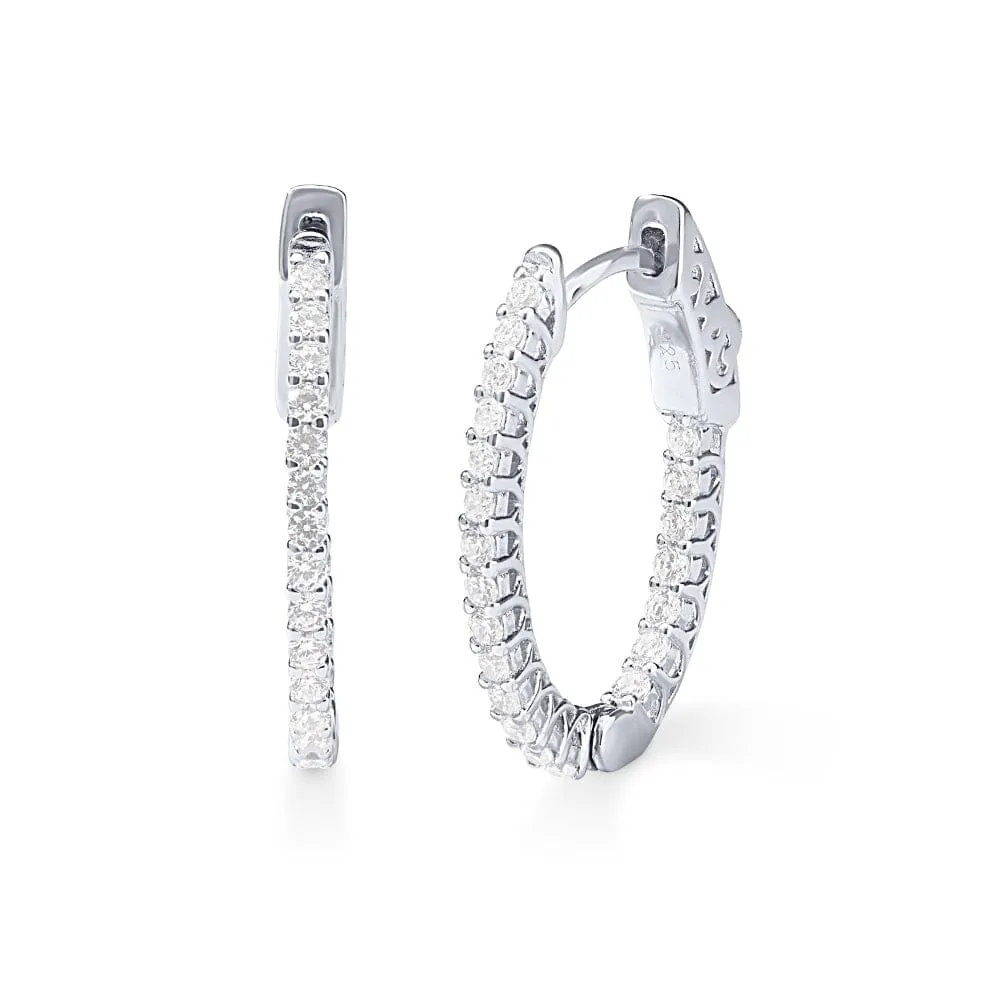 Oval Hoop Earrings with Cubic Zirconia in Sterling Silver