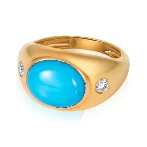 Oval Turquoise Diamond Ring in 14k