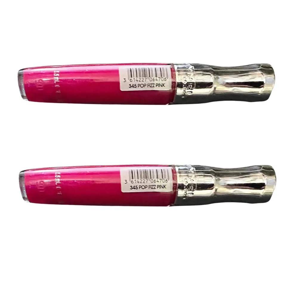 Pack of 2 Rimmel Stay Glossy 6HR Lip Gloss, Pop Fizz Pink # 345