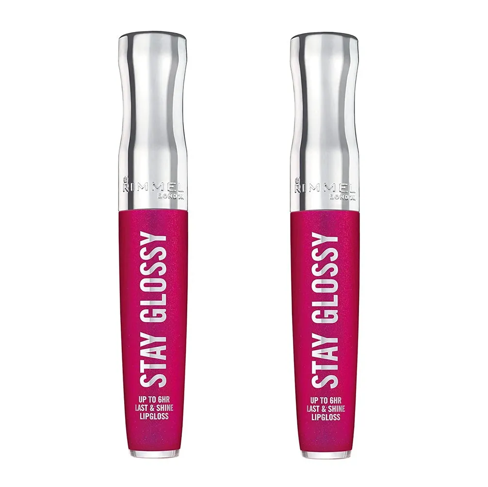 Pack of 2 Rimmel Stay Glossy 6HR Lip Gloss, Pop Fizz Pink # 345