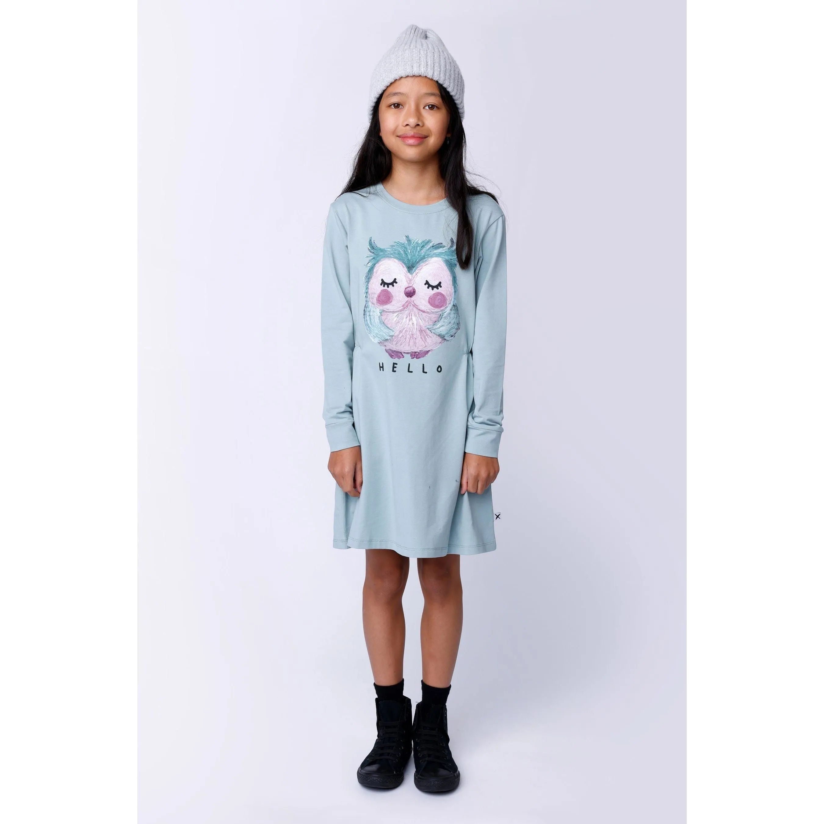 Painted Owl Dress - Muted Green