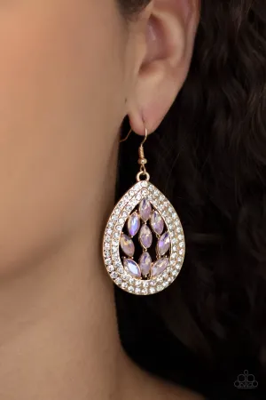 Paparazzi Encased Elegance - Gold Iridescent Earrings