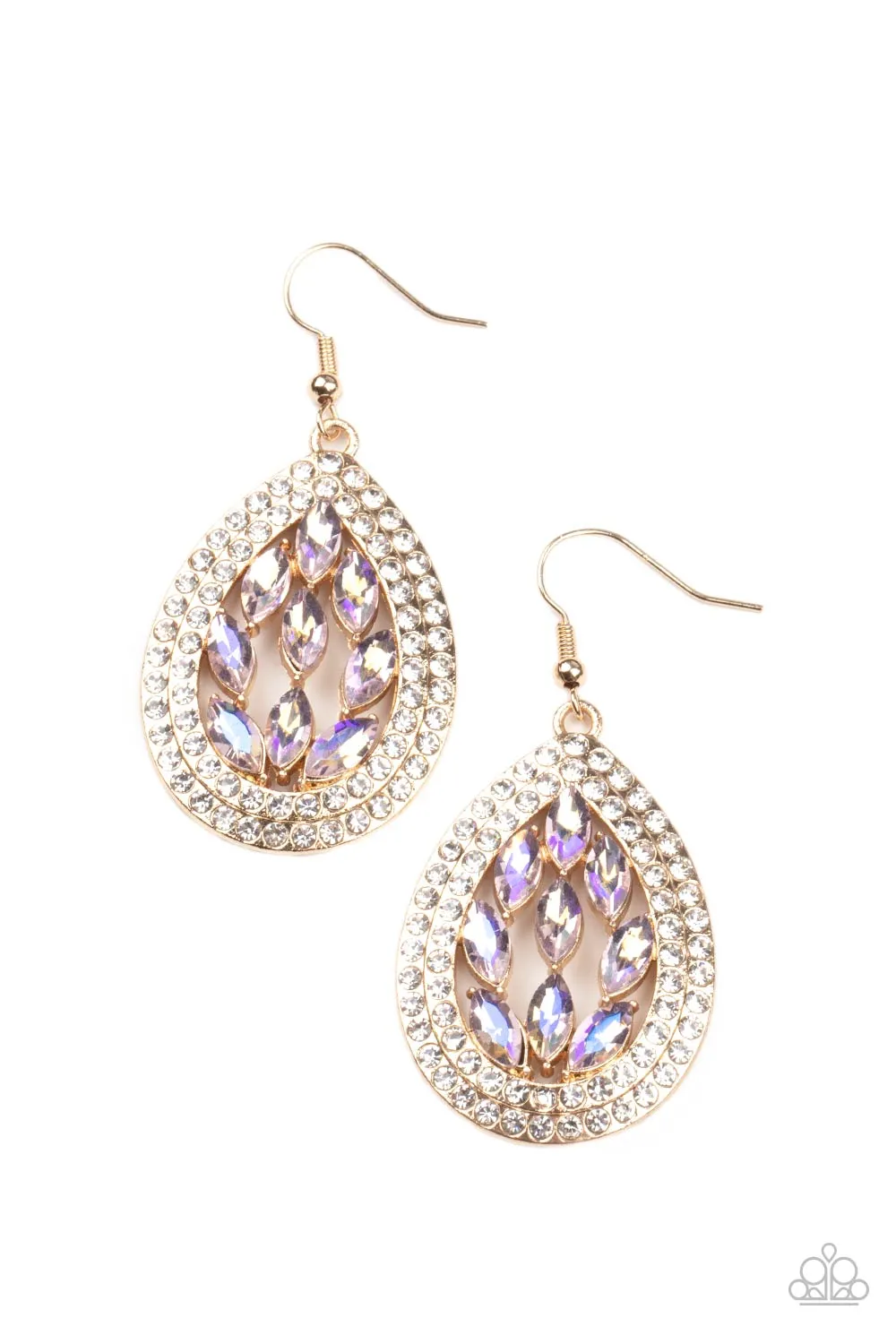 Paparazzi Encased Elegance - Gold Iridescent Earrings