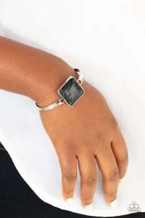 Paparazzi "Turning a Cornerstone" Silver Black Crackle Turquoise Stone Tension Bracelet