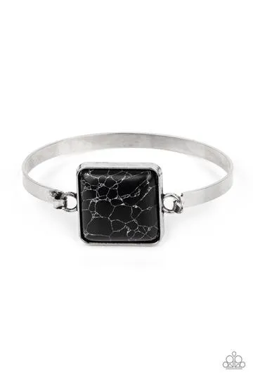 Paparazzi "Turning a Cornerstone" Silver Black Crackle Turquoise Stone Tension Bracelet