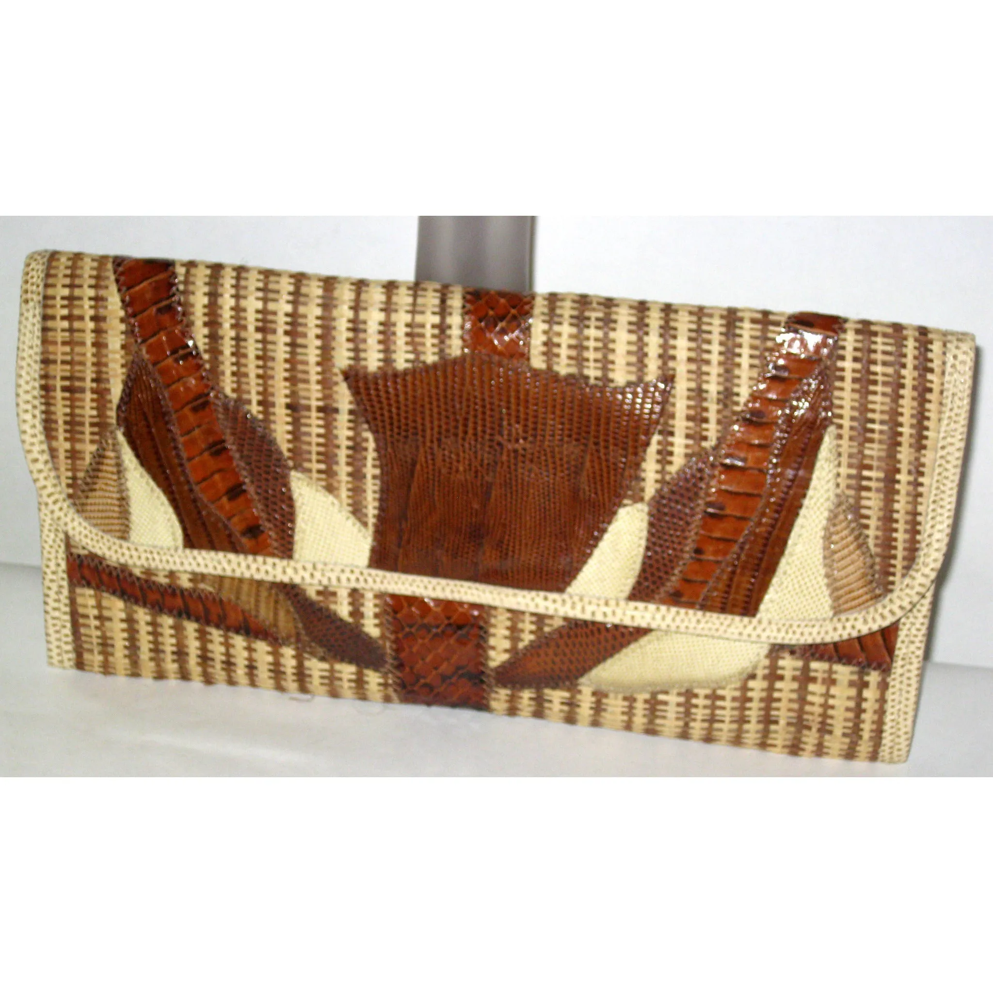 Patch Work Straw Reptile Clutch By Carlos Falchi