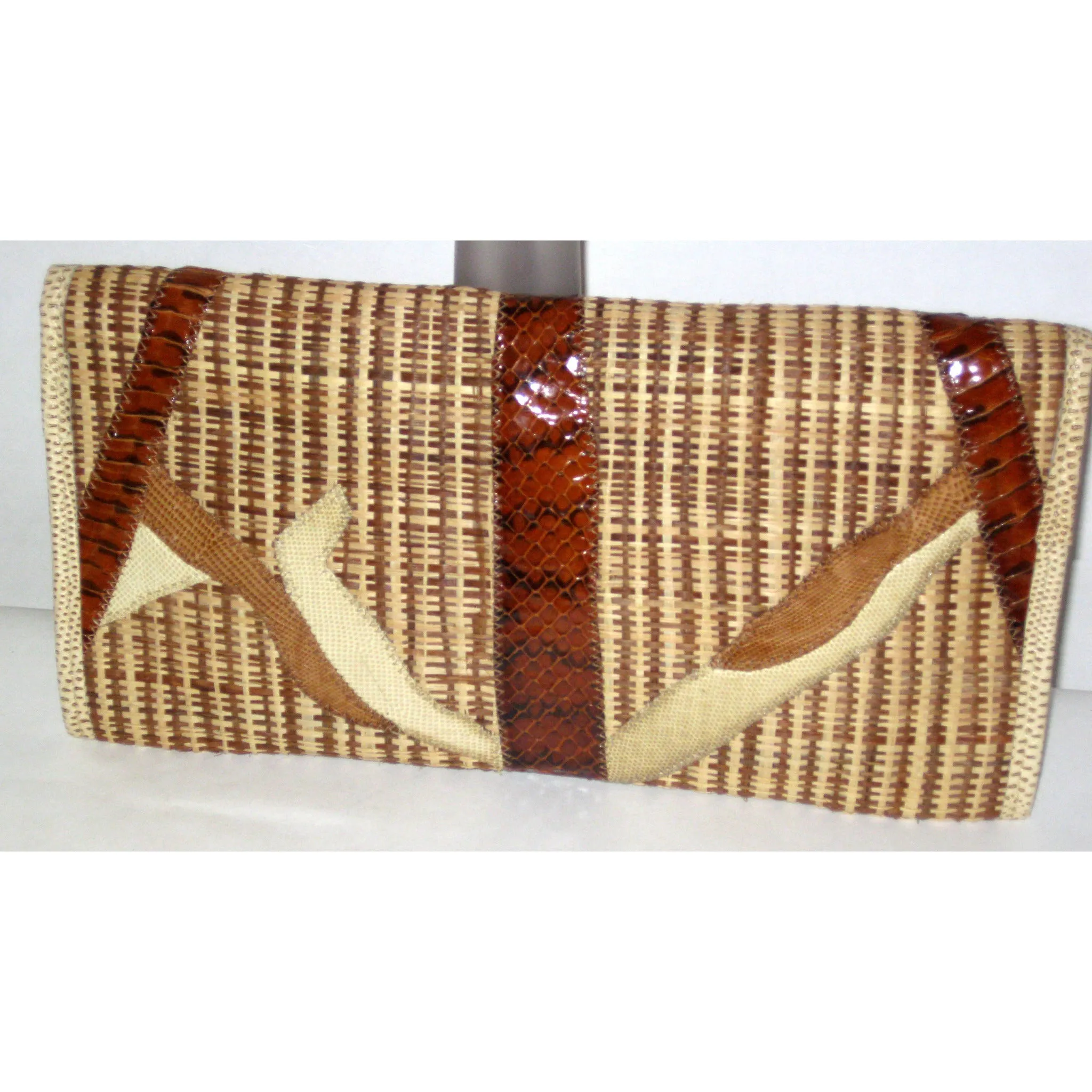 Patch Work Straw Reptile Clutch By Carlos Falchi