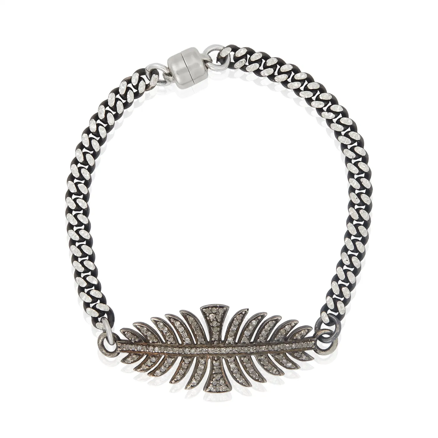 Pave Diamond Feather Double Edge Bracelet