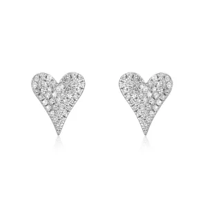 Pave Diamond Yellow Or White Gold Heart Studs