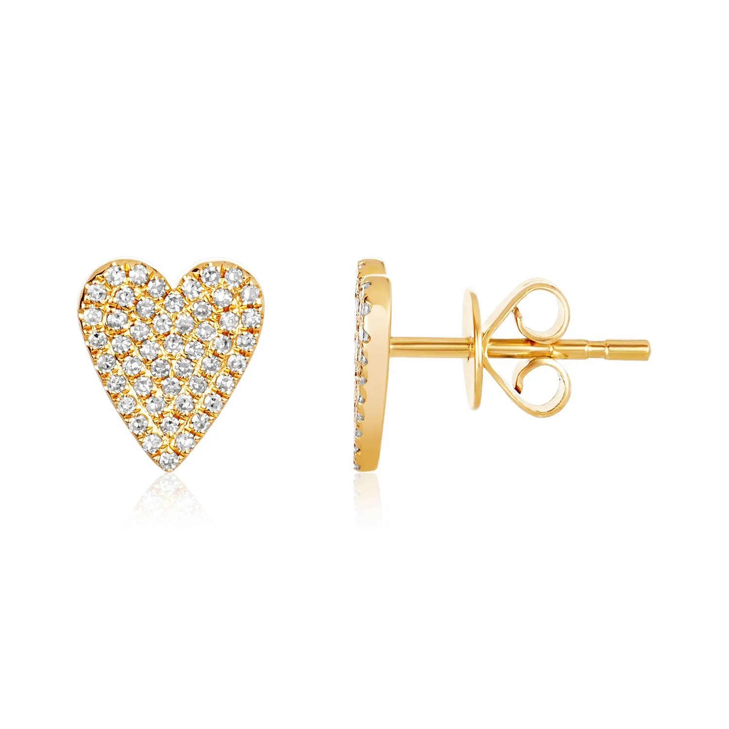 Pave Diamond Yellow Or White Gold Heart Studs