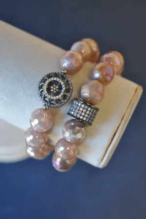 PEACH MOONSTONE STRETCHY BRACELET SET