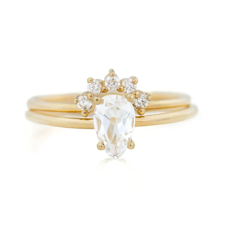 Pear Cut White Sapphire Wedding Ring Set