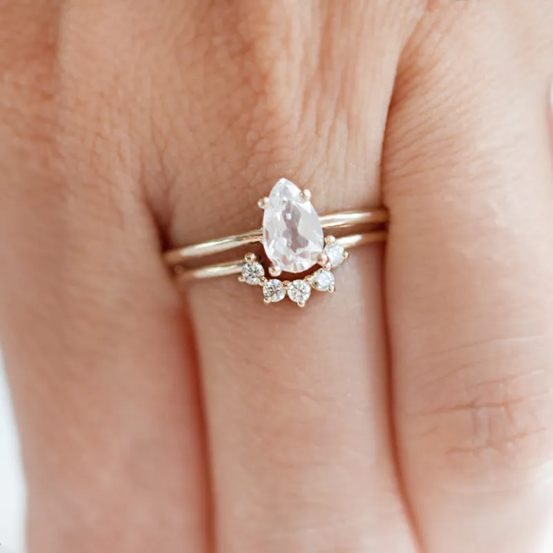 Pear Cut White Sapphire Wedding Ring Set
