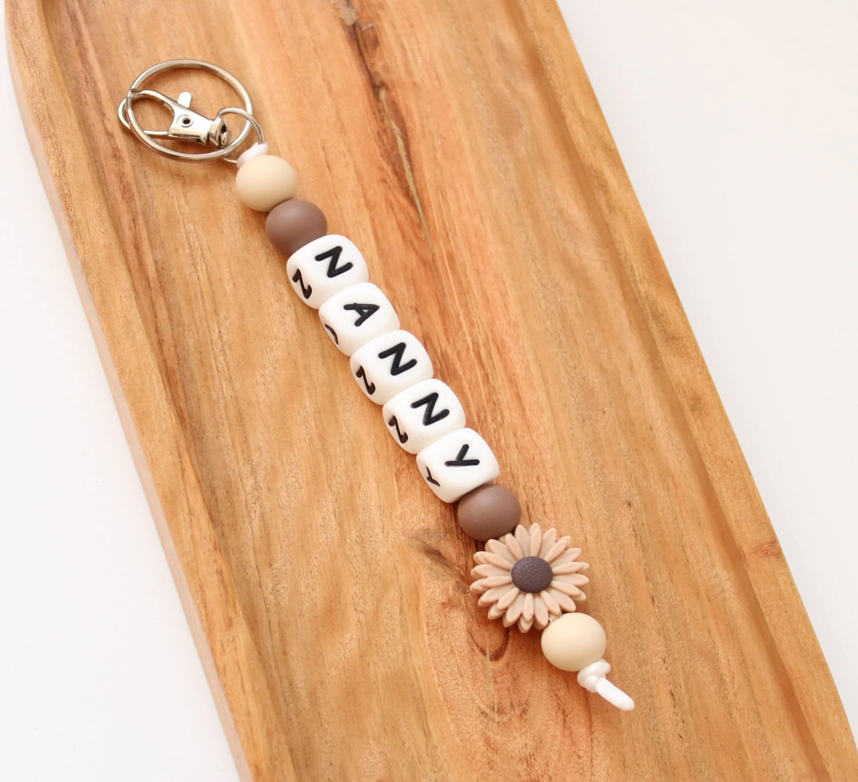Personalised Flower Key ring Beige