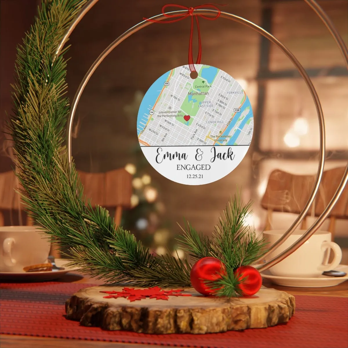 Personalized Engagement Map Metal ornament