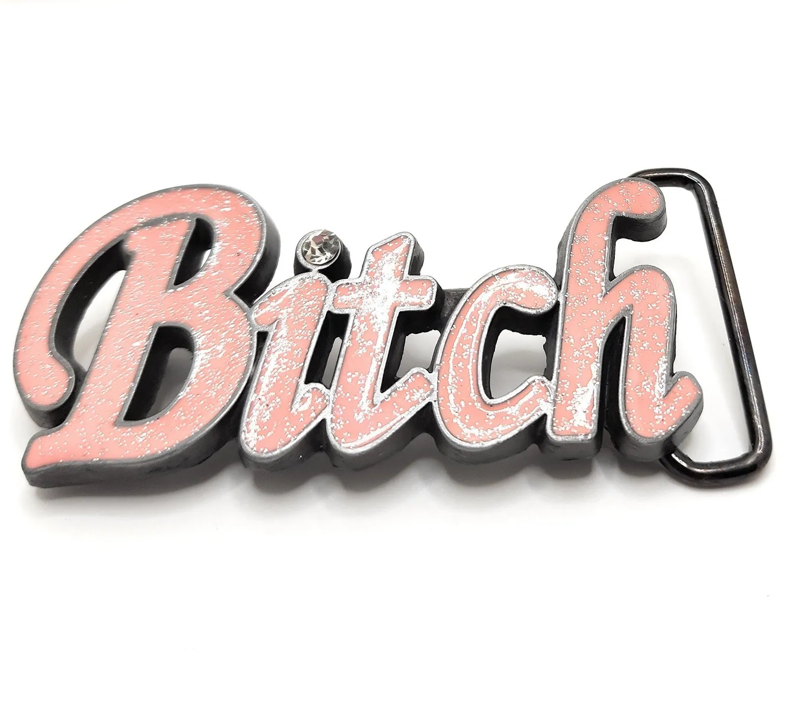 Pink Sparkly "Bitch" Belt Buckle with Rhinestone Funny