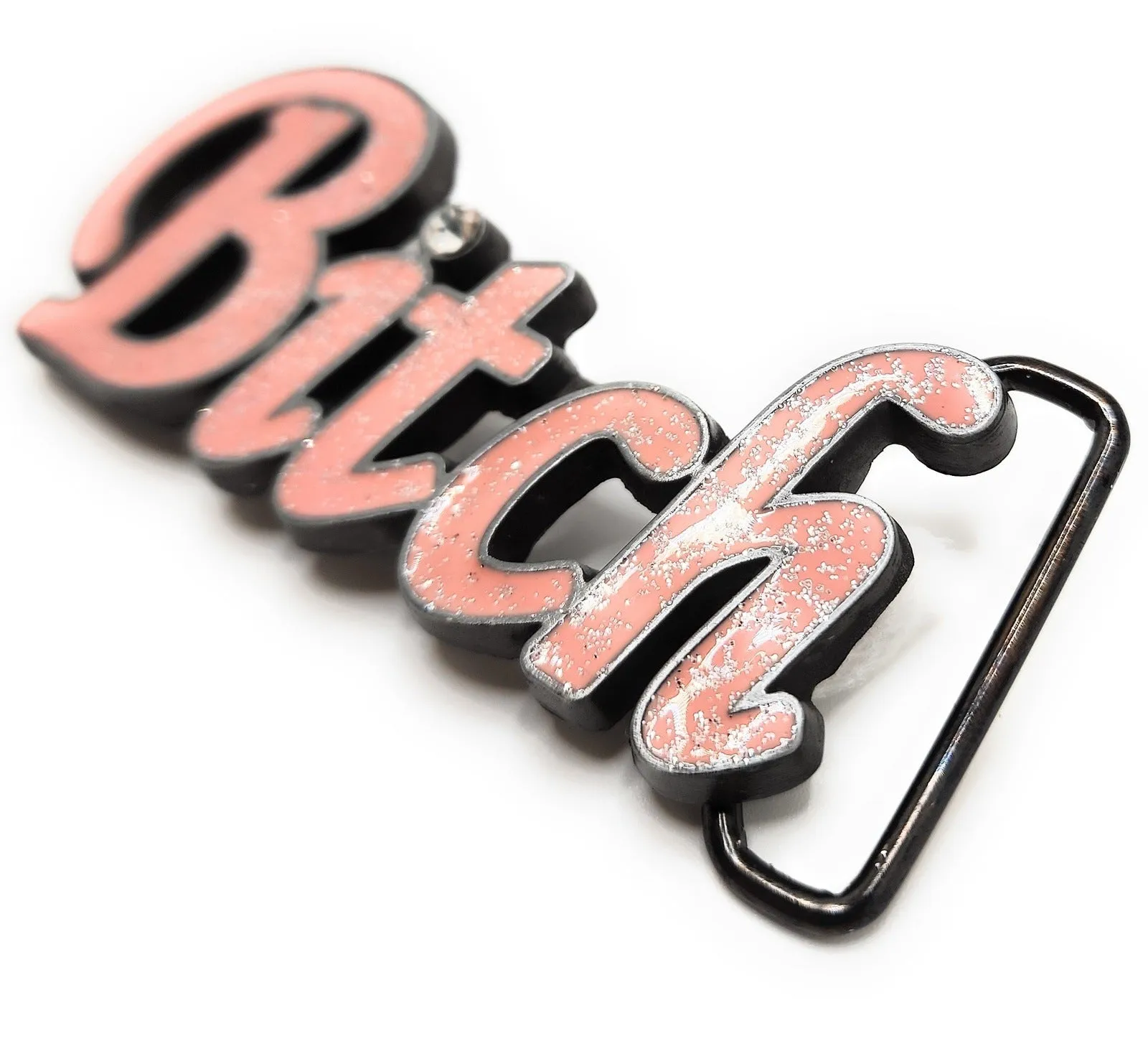 Pink Sparkly "Bitch" Belt Buckle with Rhinestone Funny