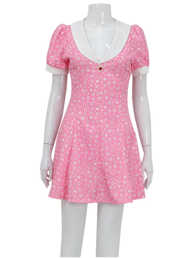 Polka Dot Patchwork Bodycon Sexy Mini Dress V-Neck Short Sleeve Cute Vintage Fashion Dress