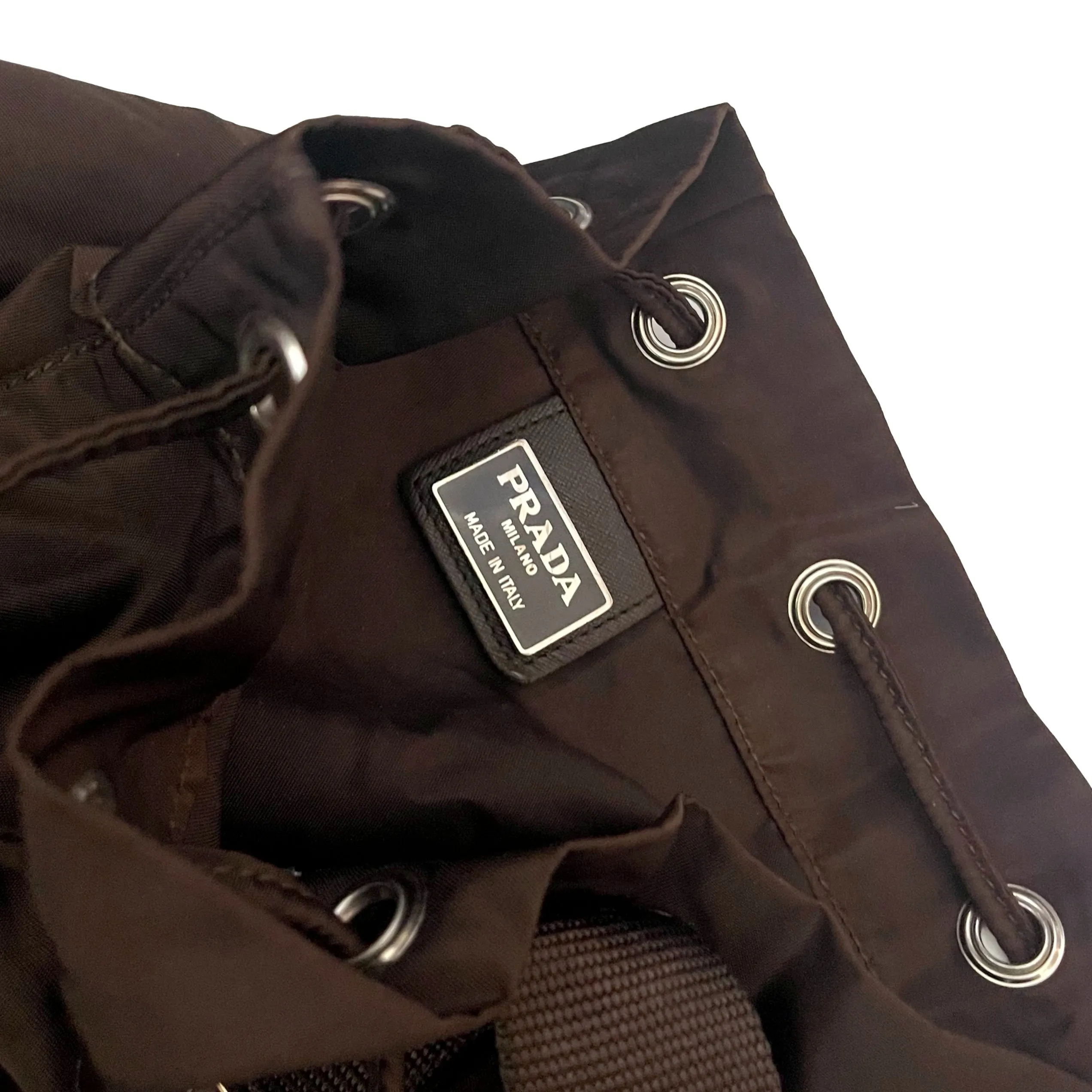 Prada Brown Logo Bucket Bag