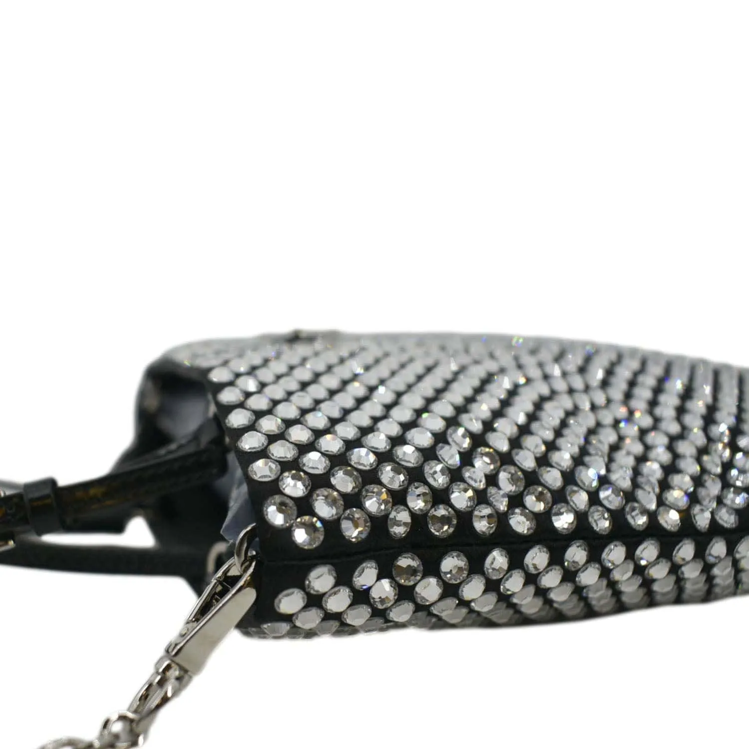 PRADA Chain Flat Mini Crystal Embellished Satin Tote Bag Silver