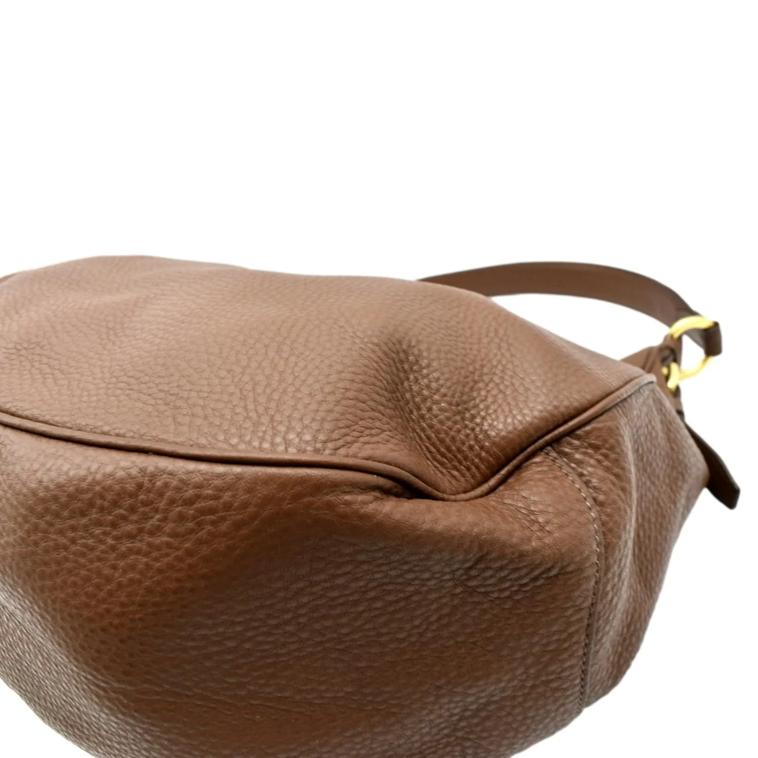 PRADA Logo Leather Hobo Bag Tan