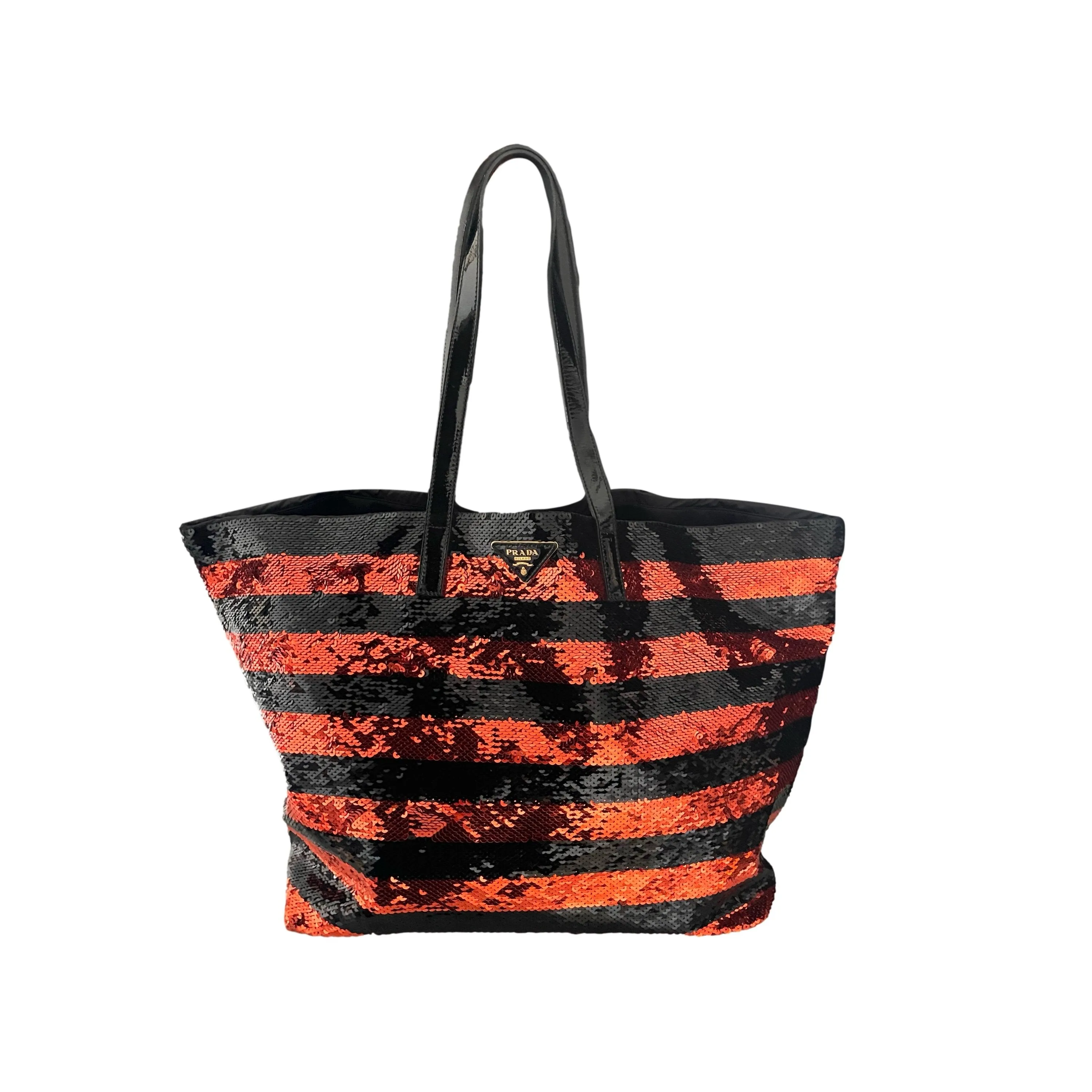 Prada Orange Sequin Stripe Tote Bag