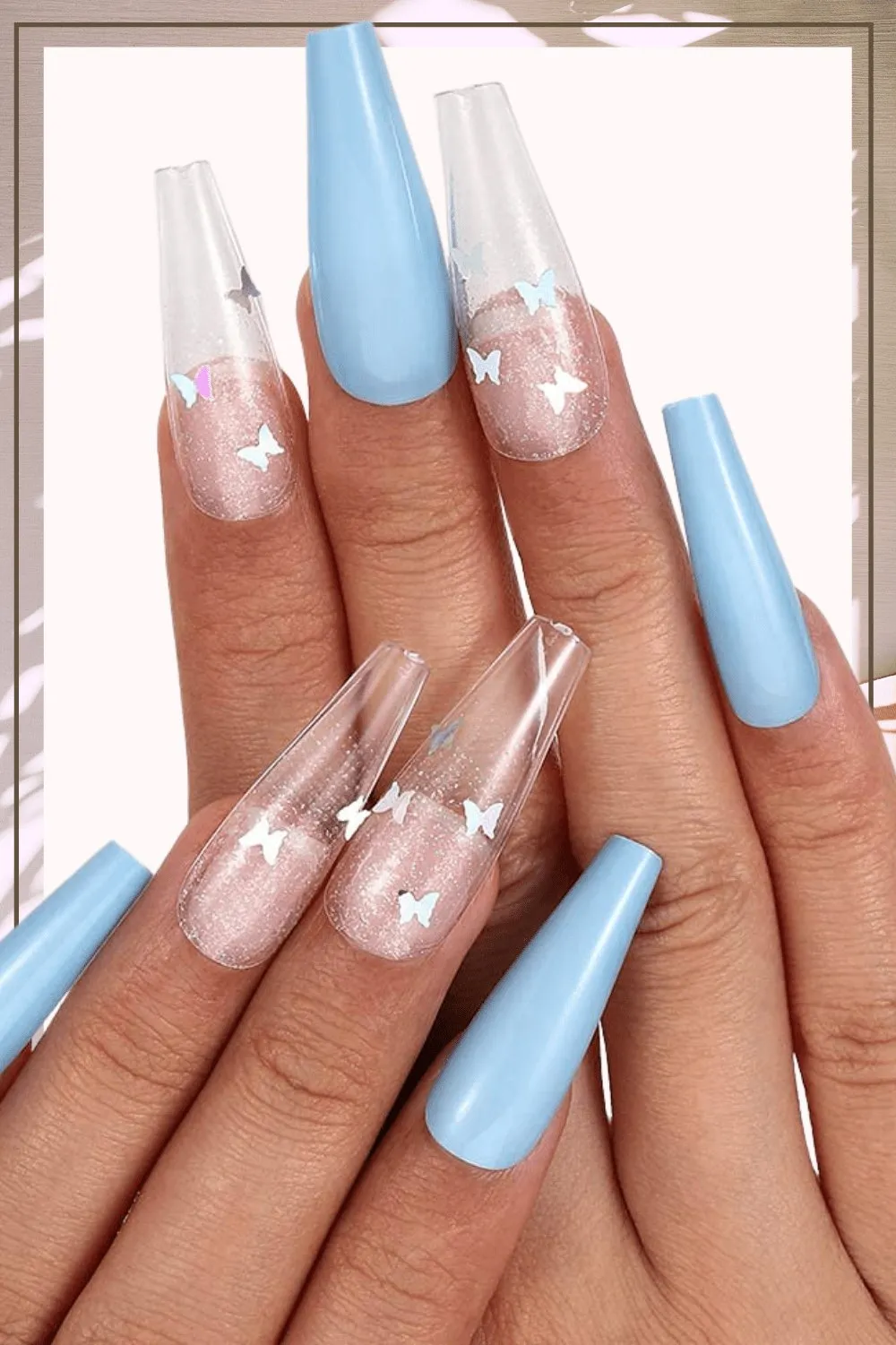 Press On Nails Matte Glossy Neon French Tip Coffin Nail Kit - Blue & Clear