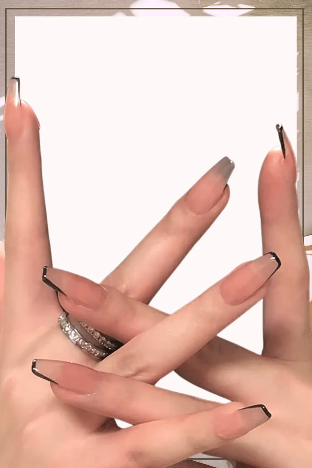 Press On Nails Nude Glossy Black French Tip Coffin Nail Kit