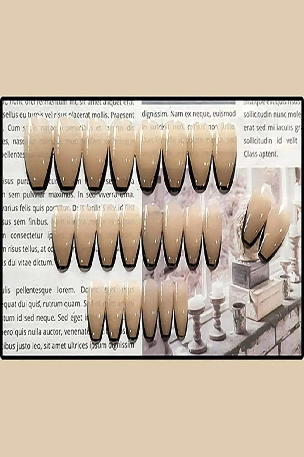 Press On Nails Nude Glossy Black French Tip Coffin Nail Kit