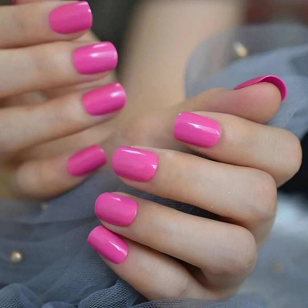 Press On Nails Pink Glossy Square Neon Nail Kit