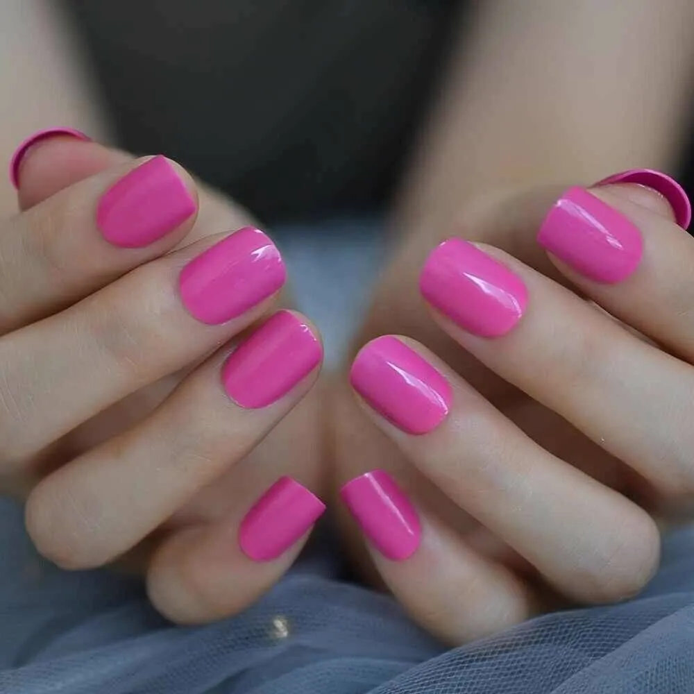 Press On Nails Pink Glossy Square Neon Nail Kit
