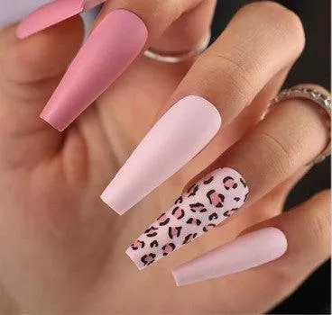 Press On Nails Pink Matte Coffin Leopard Nail Kit
