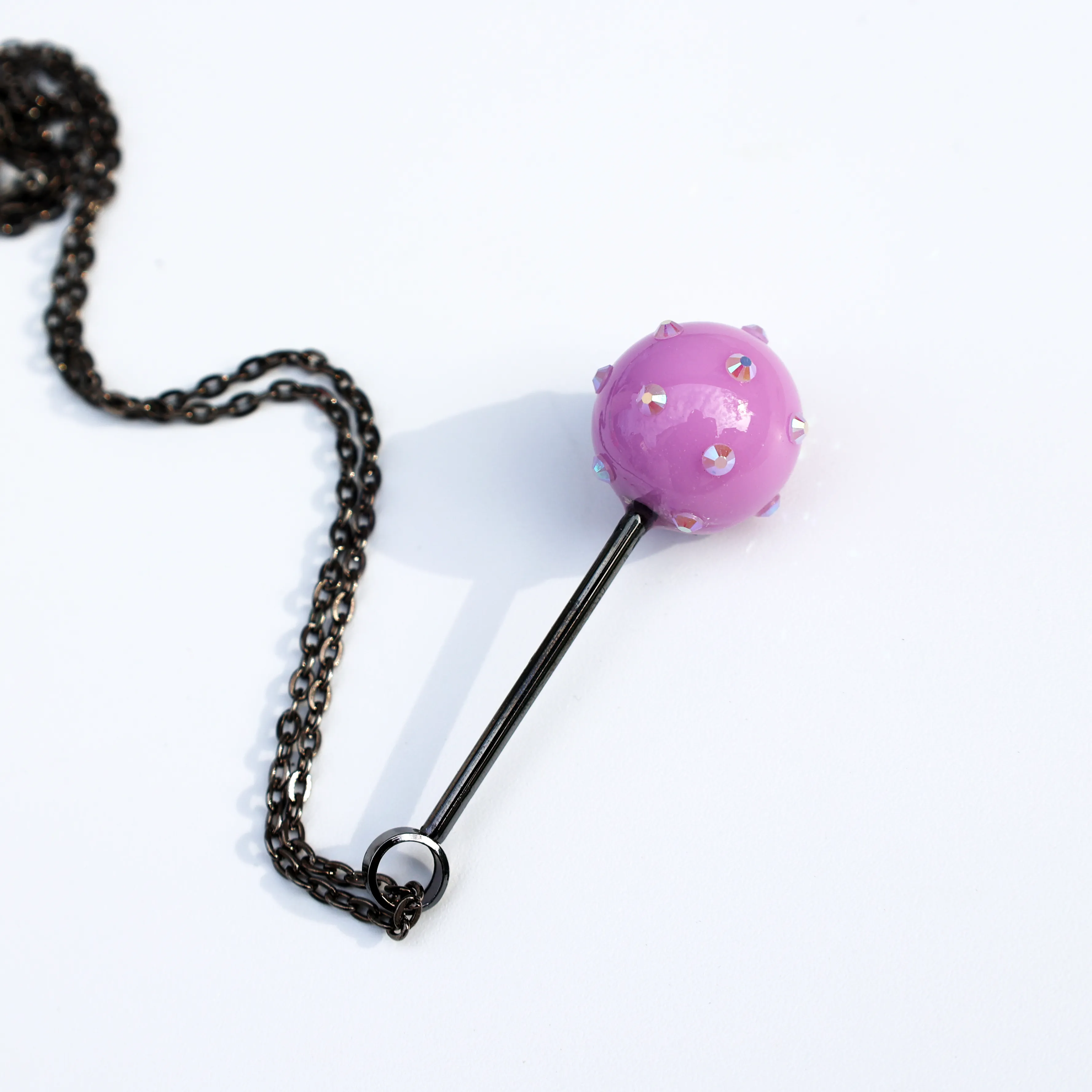 PURPLE RHINESTONE LOLLIPOP NECKLACE
