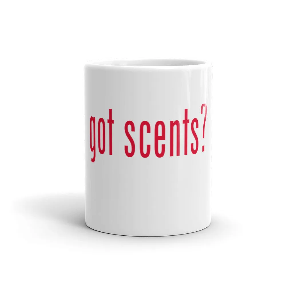 "Got Scents?" Ceramic Coffee Mug with Red Letters
