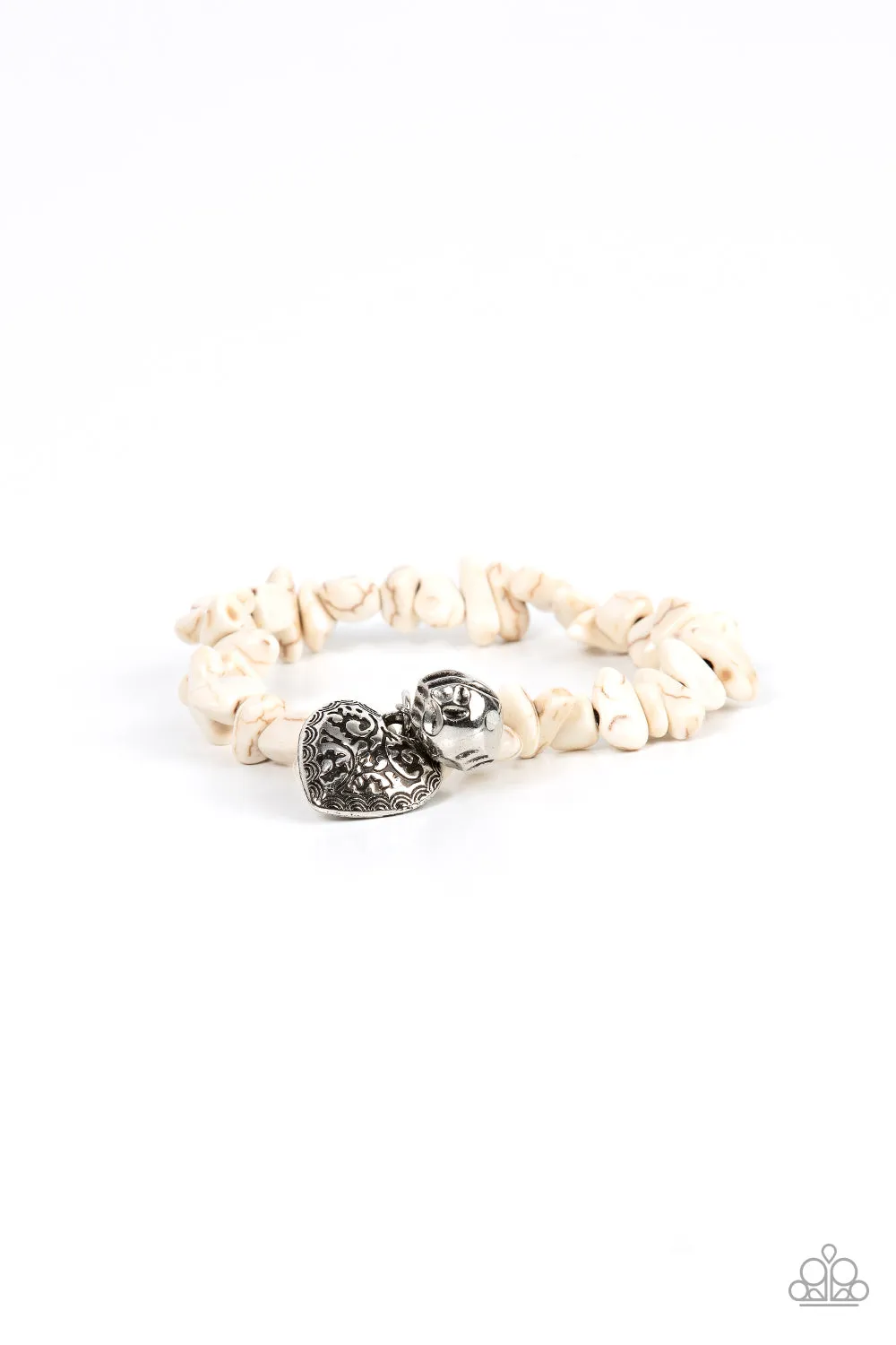 "Love You to Pieces" Renegade " White Pebble Stone & Heart Stretch Bracelet