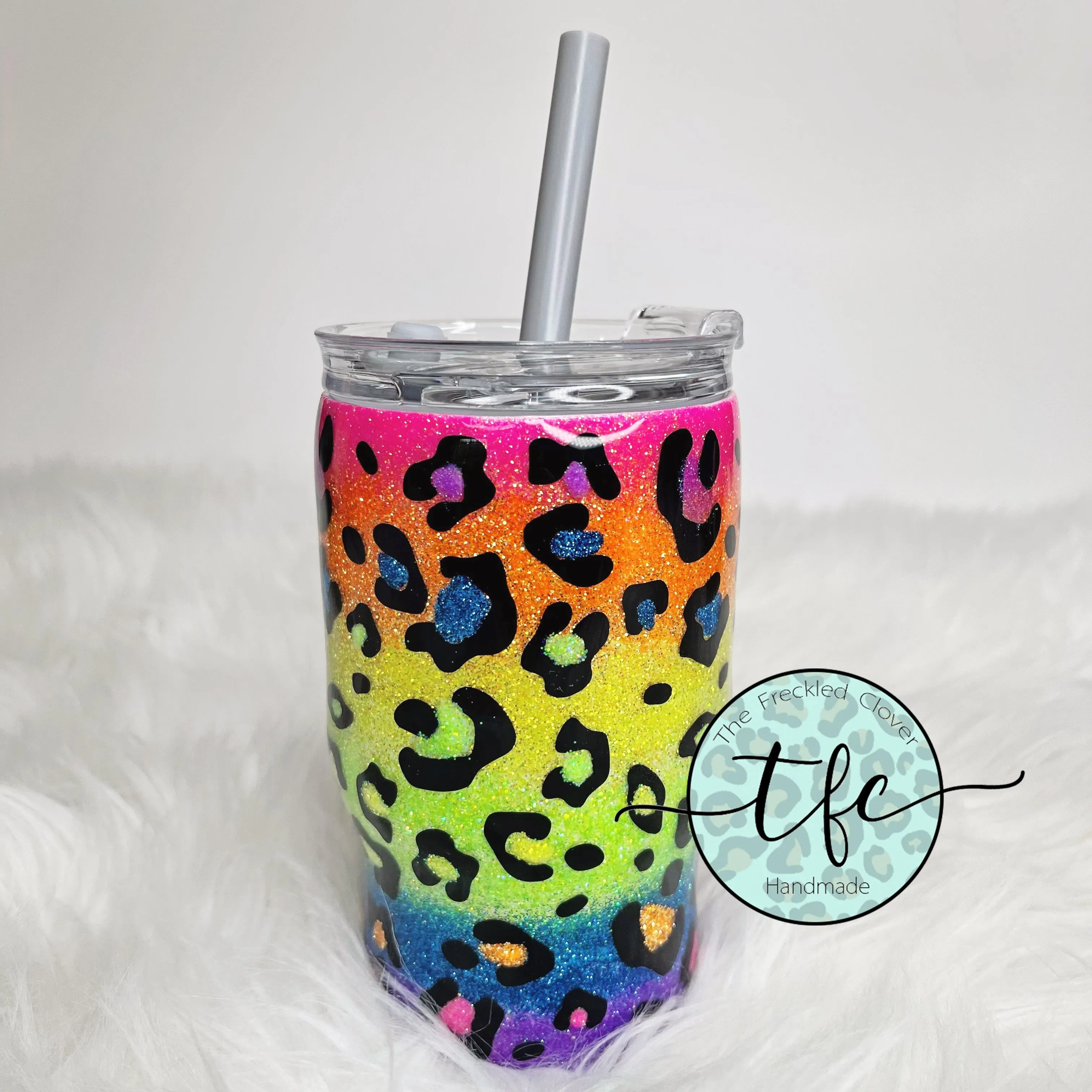 {Rainbow Leopard Glitter} tumbler