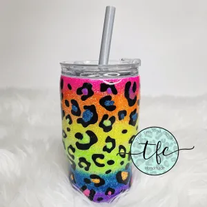 {Rainbow Leopard Glitter} tumbler