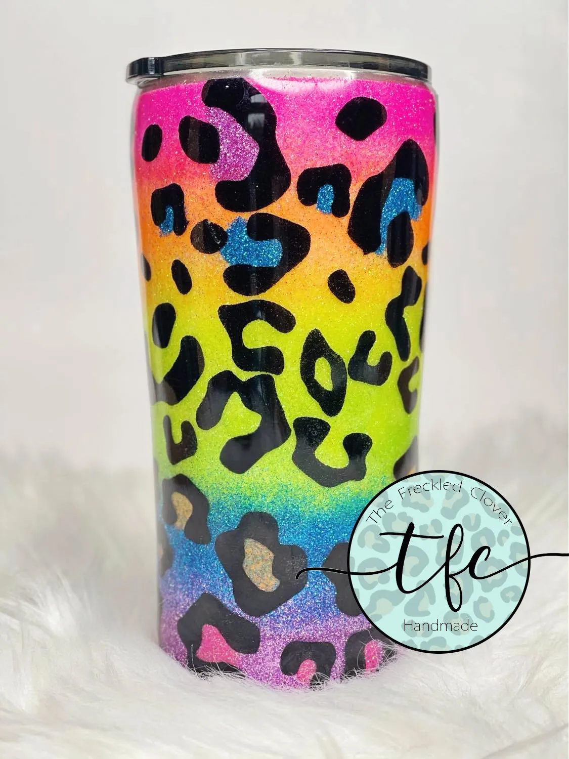 {Rainbow Leopard Glitter} tumbler