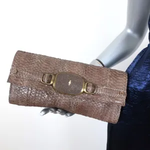 R&Y Augousti Clutch Brown Snakeskin & Stingray Evening Bag